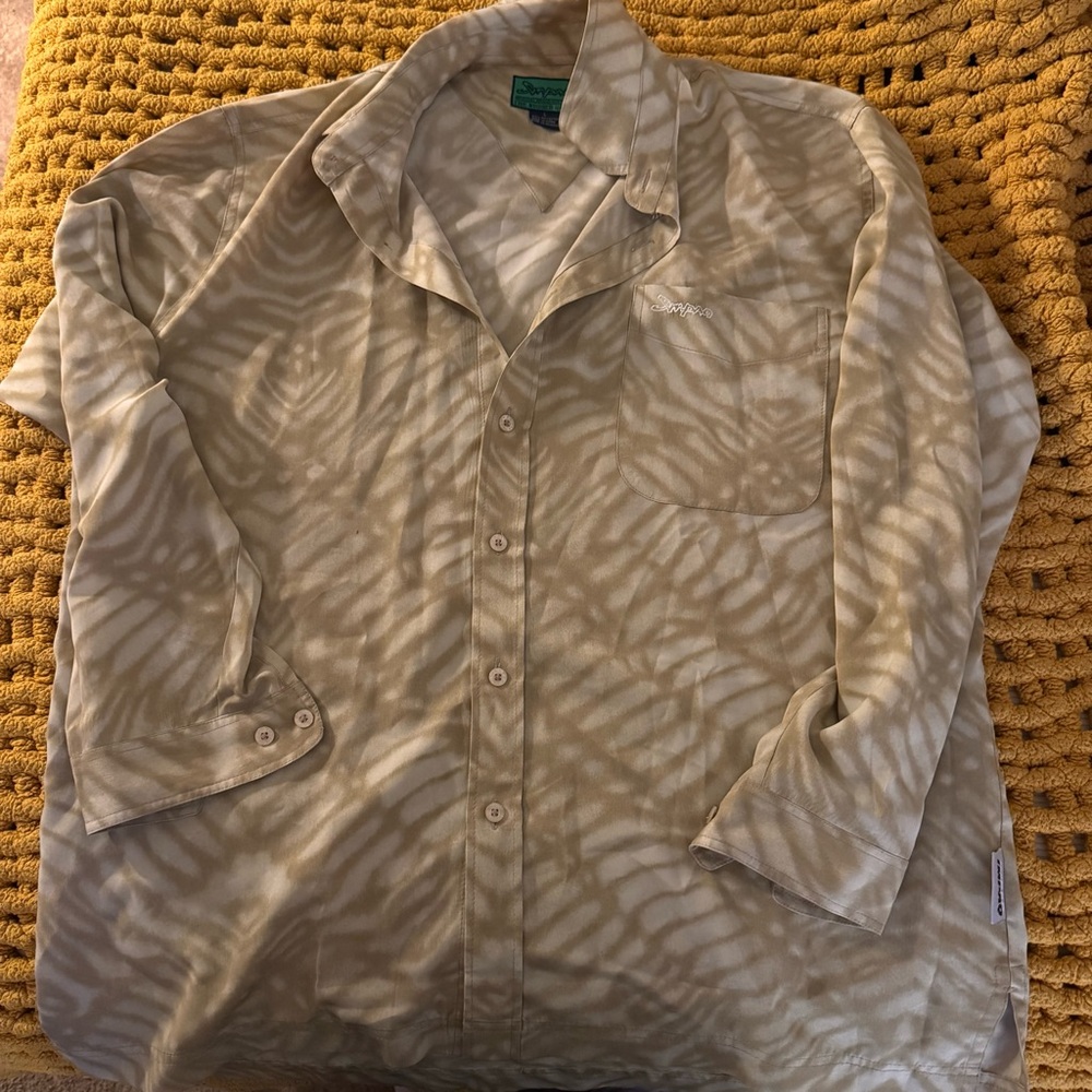 Tan Casual Button Down Shirt with Subtle Stripes